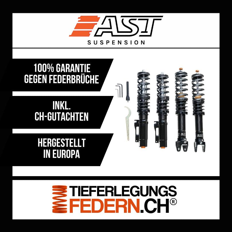 Ein Satz AST-Gewindefedern für dein Audi - A3 (2.0 TSFI) - 8Y - FWD als Produktbild. Die speziell gefertigten AST-Gewindefedern sind aus hochwertigem Material hergestellt und dienen dazu, das Fahrzeugniveau zu senken und das Handling zu verbessern.